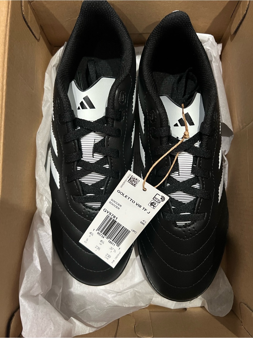 adidas Juniors Black & White Athletic Soccer Turf Shoes